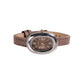 Reloj ovalo plata tacto piel cafe